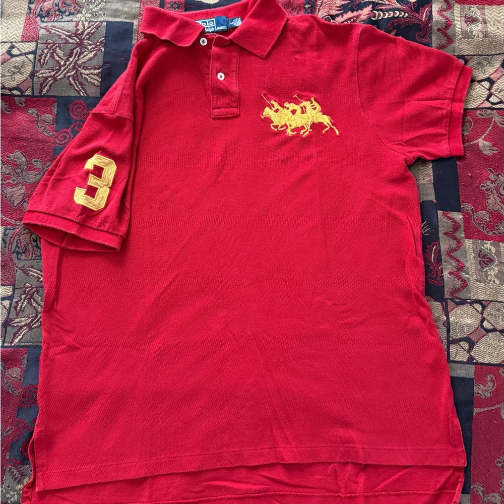 Polo Ralph Lauren Triple-Equestrian #3 Embroidered Sport Red/Gold Polo